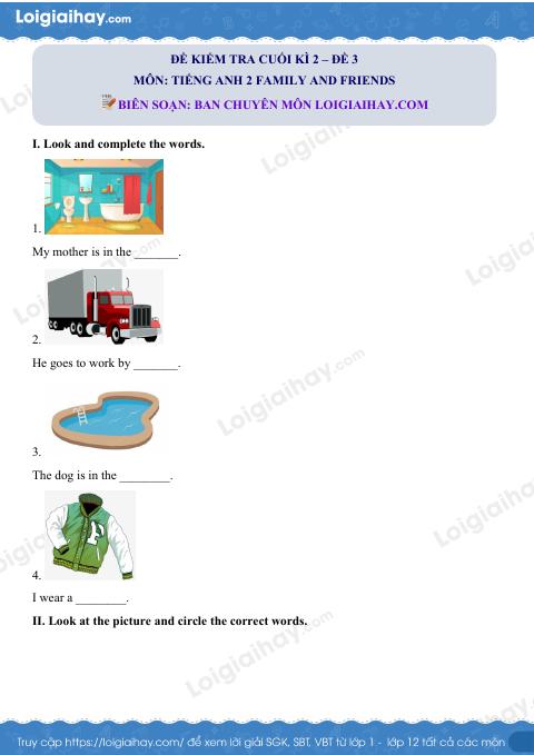 Đề thi học kì 2 Tiếng Anh 2 Family and Friends - Đề số 3